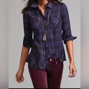 Cabi plaid peplum blouse Size XS